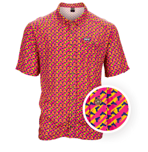 Springfield Men's Short Sleeve Summer Button Down, Retro Neon